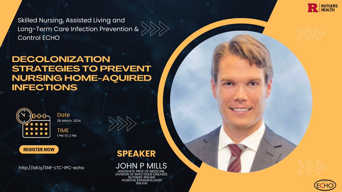 Our SNF LTC IPC ECHO session tomorrow focuses on decolonization strategies in long-term care to combat infections. Explore effective methods to reduce infection rates & enhance resident well-being. bit.ly/SNF-LTC-IPC-ec… @NJDeptofHealth @njagingwell @NIHAging @ASAging @AoAgov