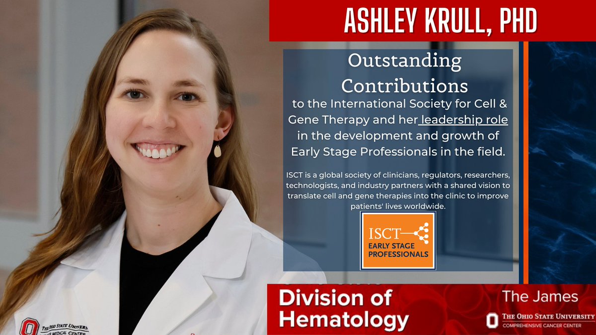 Congratulations, Ashley Krull, PhD (@AshleyAKrull) on receiving an Early Stage Professionals Award from @ISCTglobal! 🏆🧬👩‍🔬