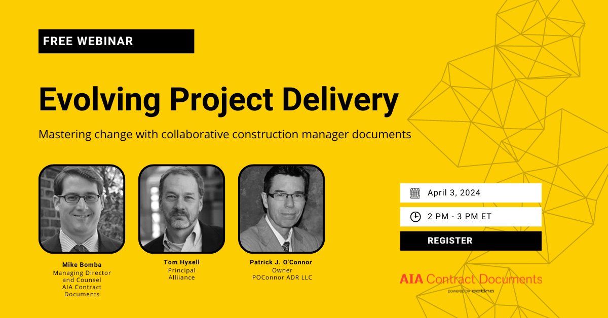 Dive into the evolution of construction management with our latest series on Collaborative Project Delivery. 🏗💡 Register now: bit.ly/4a9Kcmh #AIAcontracts #ConstructionManagement
