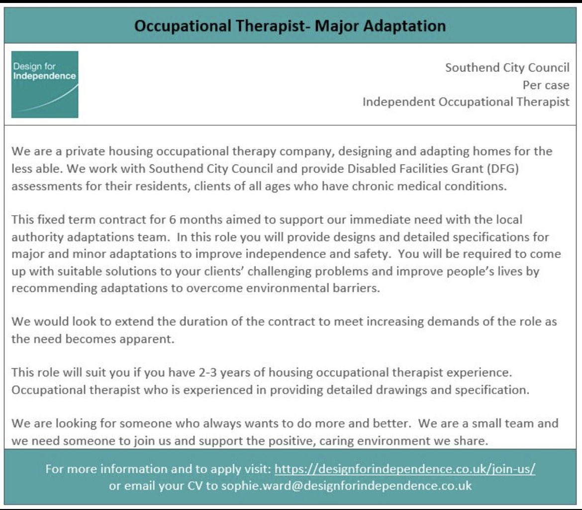 Dinuli Senaratne (@dinuli15) on Twitter photo Amazing opportunity for a Housing OT!Highly recommend having worked here. The team are absolutely lovely, highly knowledgeable & nurturing.Great place to work! Contact Anava for any queries: 07832 196827/OT <a href="/ajciliaOT/">Amanda White</a> on: 07983776311.Spread the word! #HousingOT #OT #DFG #Southend Amazing opportunity for a Housing OT!Highly recommend having worked here. The team are absolutely lovely, highly knowledgeable & nurturing.Great place to work! Contact Anava for any queries: 07832 196827/OT <a href="/ajciliaOT/">Amanda White</a> on: 07983776311.Spread the word! #HousingOT #OT #DFG #Southend