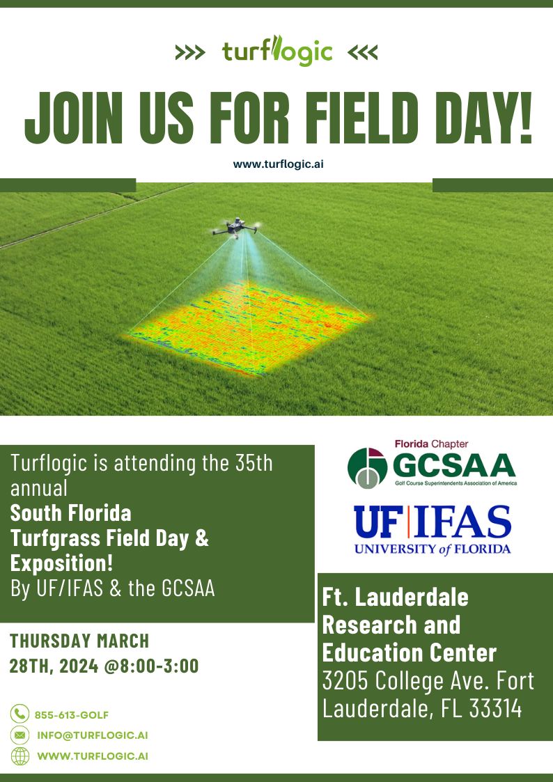 Turflogic™ is very excited to be exhibiting at the South FL Turfgrass Field Day & Exposition this Thursday!

Be sure to come and say hi! ⛳️
 
 #golf #turf #turfhealth #gcsaa #southflorida #turfmanagement #turfmaintenance #drone #dronetech #stressmap #turfscore #florida