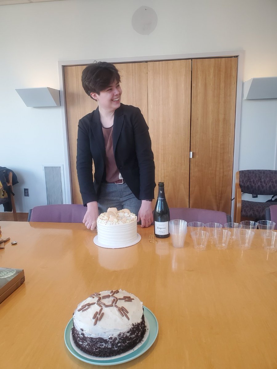 Congratulations to Dr. Claire Bolding on defending her thesis, 'Strategies for Coupling in
Macromolecules for Functionality and
Compatibilization'! Great work and wonderful presentation. And yes, that is an actual graphyne cake!