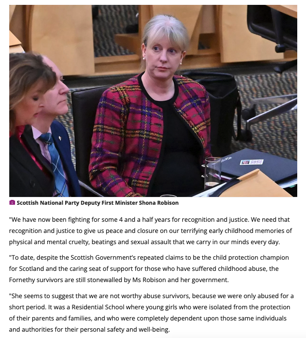 Glasgow Live picks up on the callous dismissal of the hundreds of Fornethy Abuse survivors by @ShonaRobison @theSNP Her line is essentially their abuse was short term so they don't qualify for gov't help via Redress scheme. Yes, an unbelievable approach to child abuse survivors.