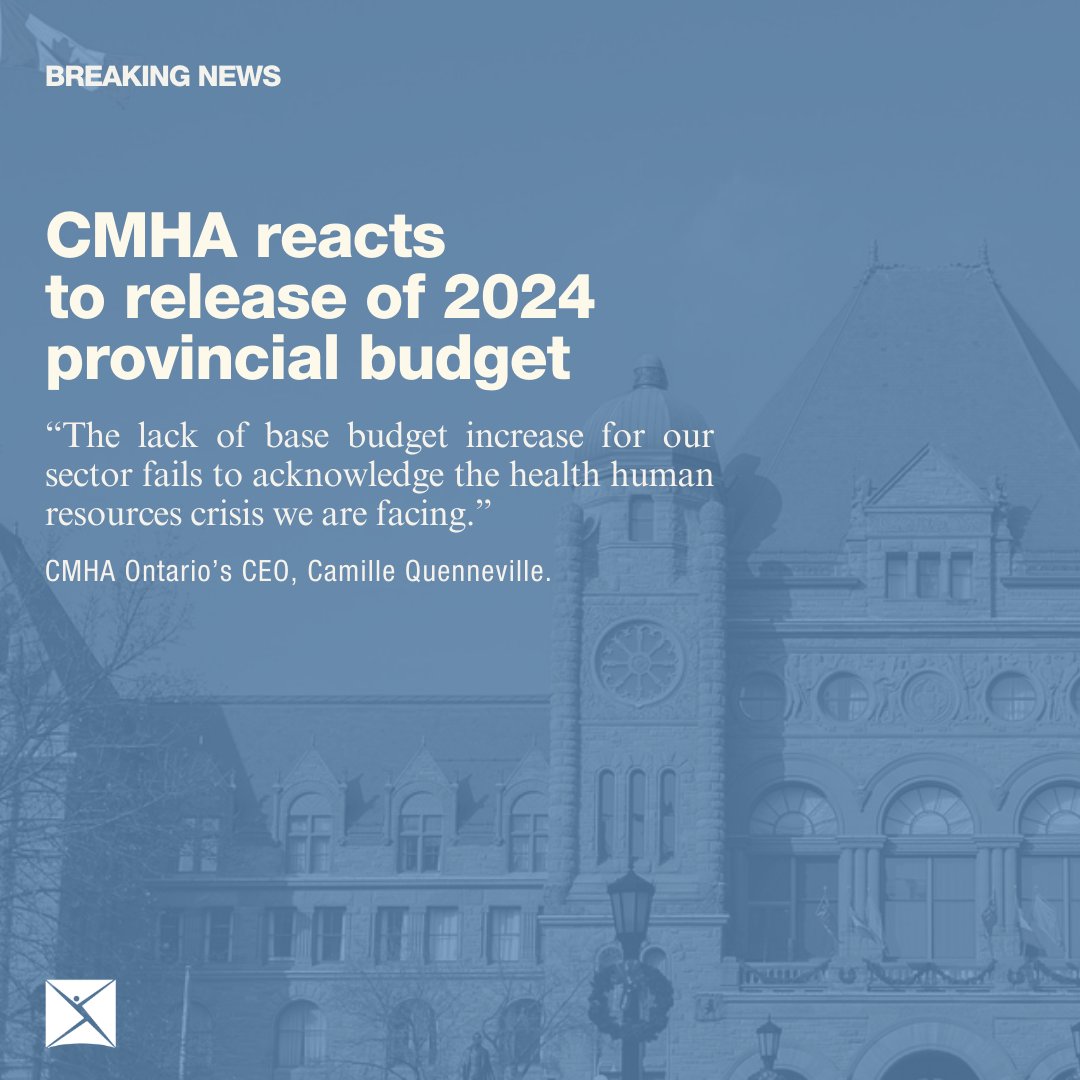 This just in. Our reaction, and a message from CMHA Ontario’s CEO, here: ontario.cmha.ca/news/budget-20…
#ProvincialBudget #OntarioBudget #OntarioMentalHealth #CMHA #MentalHealth
