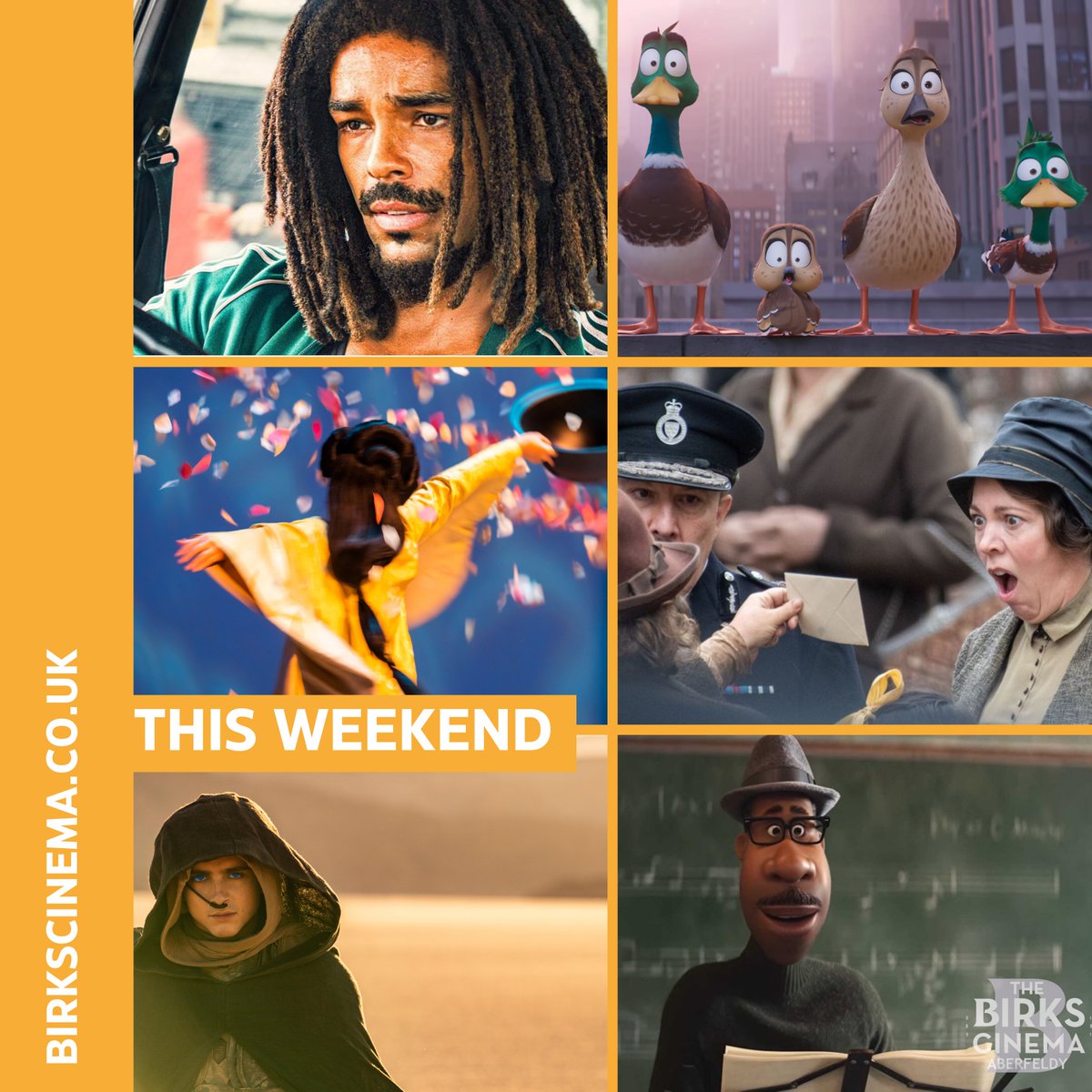 BirksCinema's tweet photo. 🇯🇲Get jammin' with #BobMarleyOneLove
📮#WickedLittleLetters: Aberfeldy's top pick
🪐#DunePart2: step out onto the sands of Arrakis
🦆 Make a big splash with #Migration
🎷 Music is good for the #Soul
🦋#MadamaButterfly: Puccini's timeless tragedy

🎟️https://t.co/s1FQpS63fG https://t.co/fAWtUYli4i