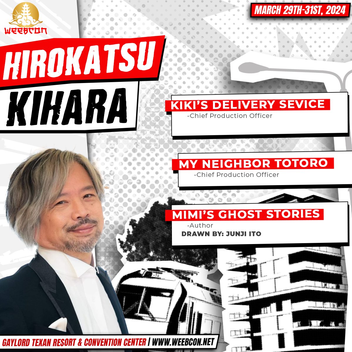 ⛅️JAPANESE CELEBRITY GUEST⛅️ WeebCon is honored to welcome back the prestigious Hirokatsu Kihara! We have some cool panels planned to honor the 35th anniversary of Kiki’s Delivery Service, so don’t miss out! See you at WeebCon ⛅️