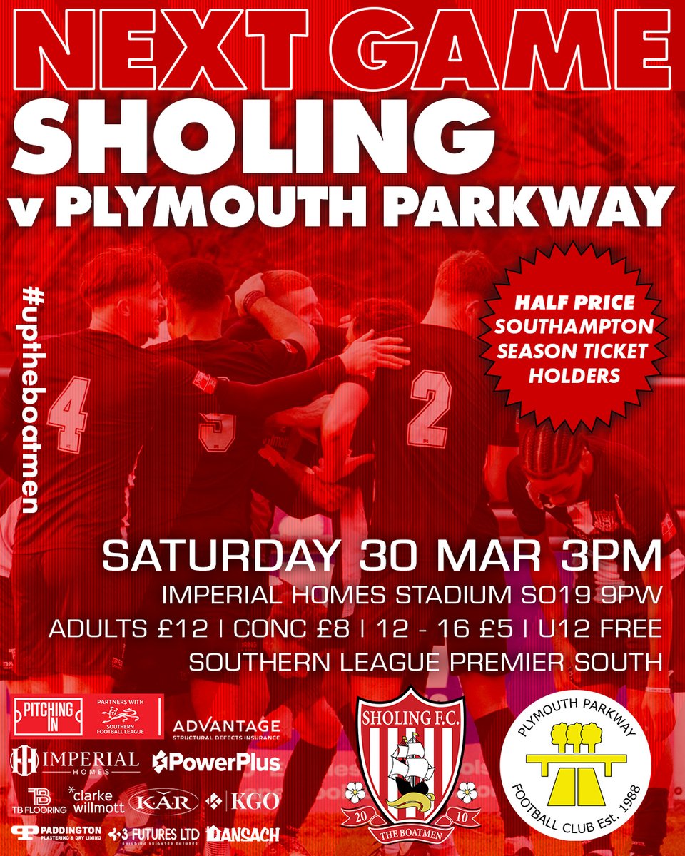 sholingfc's tweet photo. Two games this Easter Weekend !

Home on Saturday to @PlymouthPFC - 3pm
Away on Monday to @BracknellTownFC - 3pm

Half Price for #saintsfc season ticket holders on Saturday

#uptheboatmen