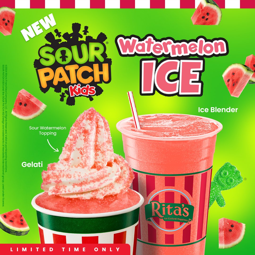 We just got the special drop off from @RitasItalianIce 😄 Rita’s new Sour Patch Kids Watermelon Ice is HERE for a limited time!!   First it’s sour…then it’s SWEET! Try it in a gelati and add sour watermelon sprinkles! Be Cool, Eat a Rita’s