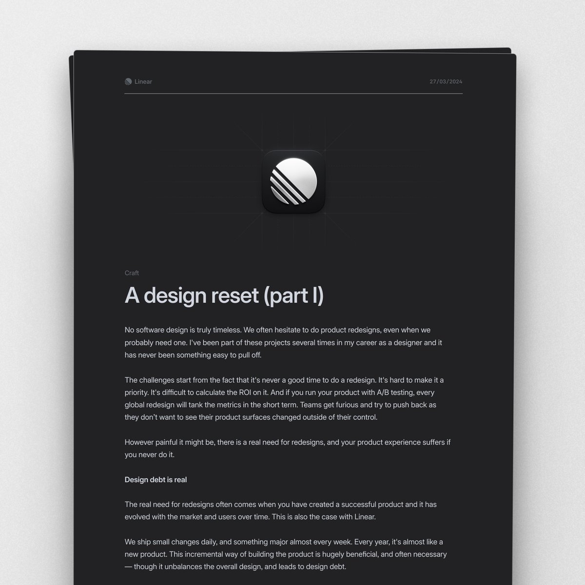 A design reset (part Ⅰ) Design debt is real. linear.app/blog/a-design-…