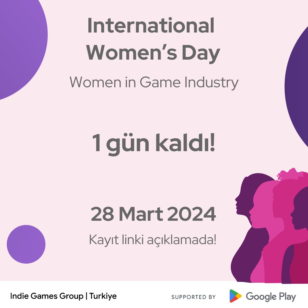 Yarın herkesi #IWD zirvemize bekliyoruz 🎉🎉

Tarih 🗓️ : 28 Mart 2024 Perşembe
Saat ⏰ : 21:00
Kayıt Linki 🔗 : kommunity.com/indie-games-gr…
Yayın Linki 📺 : youtube.com/watch?v=rkCsKq…
