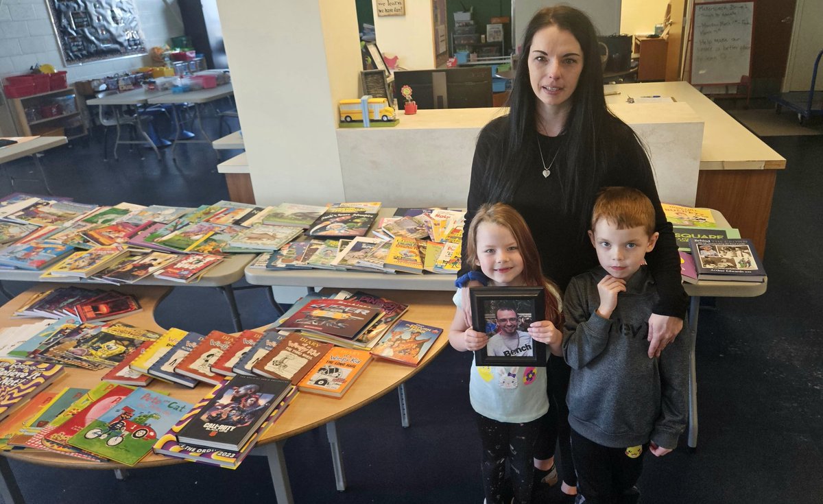 OctagonPond's tweet photo. Alyssa Canning, her children, Abby and Dylan along with the Canning family donated over 200 books in memory of Maxwell Canning who died tragically in an accident.  Thank you to the Canning Family. Maxwell would be proud. https://t.co/g5ldTDISId