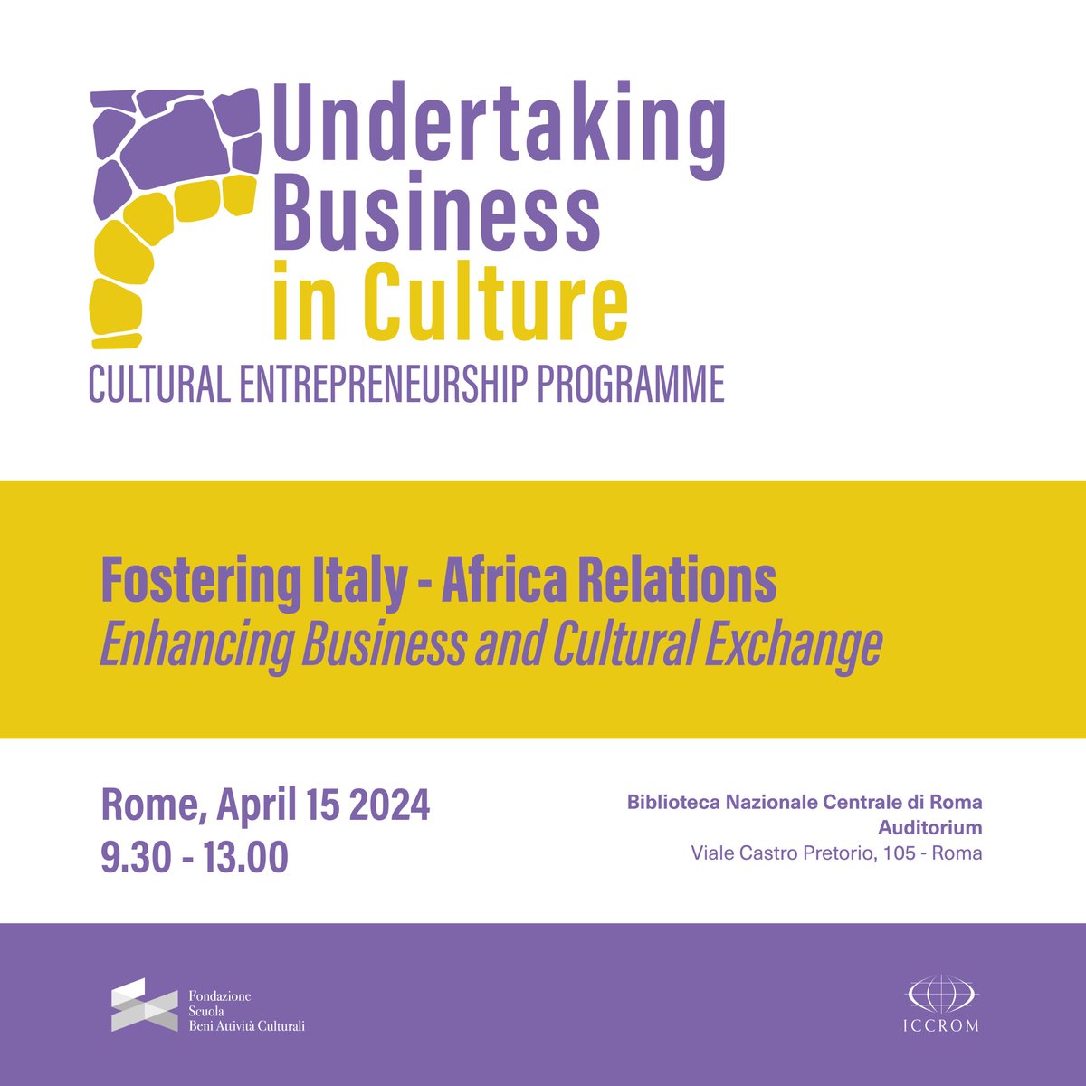 Join us for 'Fostering Italy-Africa Relations: Enhancing Business and Cultural Exchange' hosted by #ICCROM & @fsbac. Explore strategies for collaboration, empowerment, & engagement between Italy and Africa. Register now👇eventbrite.com/e/fostering-it…