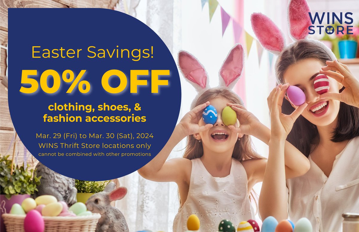Easter Savings Sale Alert! 🐰 

Hop into savings this Friday &amp; Saturday as we kick off the long weekend in style! Don't miss out on our exclusive deals in-store!

#yyc #WINSyyc #everyoneWINS #thriftcalgary #yycthrift