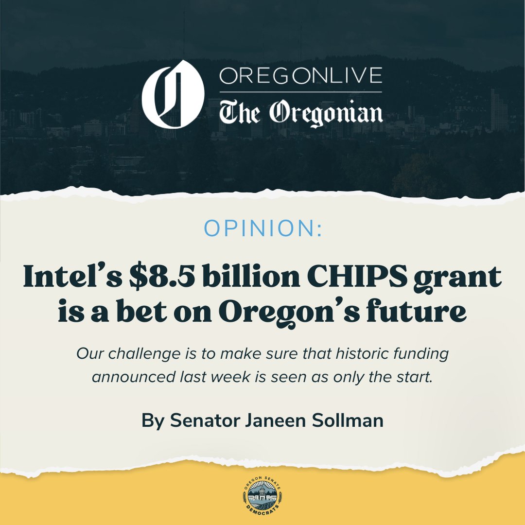 Senate Democrats are securing family-wage Oregon jobs now and for future generations. Read more about the importance of our state's leadership in the semiconductor industry from @SollmanJaneen: tinyurl.com/3tnh5btw #orpol #orleg
