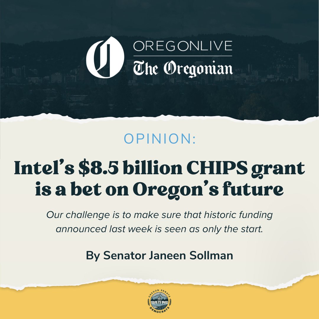 Oregon Senate Democrats (@orsendemocrats) on Twitter photo Senate Democrats are securing family-wage Oregon jobs now and for future generations.
Read more about the importance of our state's leadership in the semiconductor industry from <a href="/SollmanJaneen/">Senator Janeen Sollman</a>: tinyurl.com/3tnh5btw #orpol #orleg Senate Democrats are securing family-wage Oregon jobs now and for future generations.
Read more about the importance of our state's leadership in the semiconductor industry from <a href="/SollmanJaneen/">Senator Janeen Sollman</a>: tinyurl.com/3tnh5btw #orpol #orleg