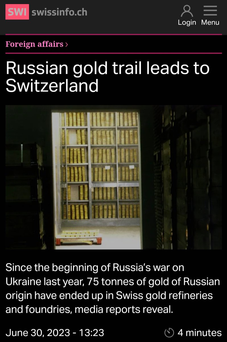 @nexta_tv Reminder that russians are storing a lot of their gold in Switzerland. Maybe it is time to freeze these assets too and use later for reparations if russians will not want to pay for it.