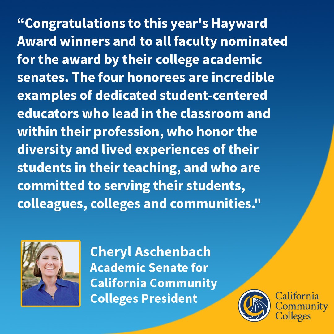 PRESS RELEASE: California Community Colleges Board of Governors Honors Four Faculty Members with Hayward Award for Excellence in Education. READ: bit.ly/3TPzMCt. @sbccofficial @sierra.college @miracostacollege @msjcedu