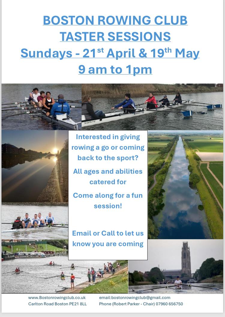 Here are the dates for our Taster sessions. All welcome for either learning to row or a cup of tea and a chat to see what we do. Please share.