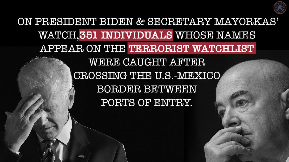 🚨President Biden & Secretary Mayorkas' open borders have led to a record number of individuals on the terrorist watchlist being caught crossing illegally (351 since FY21). Those are just the ones who were apprehended. How many more were among the 1.8 million known gotaways?