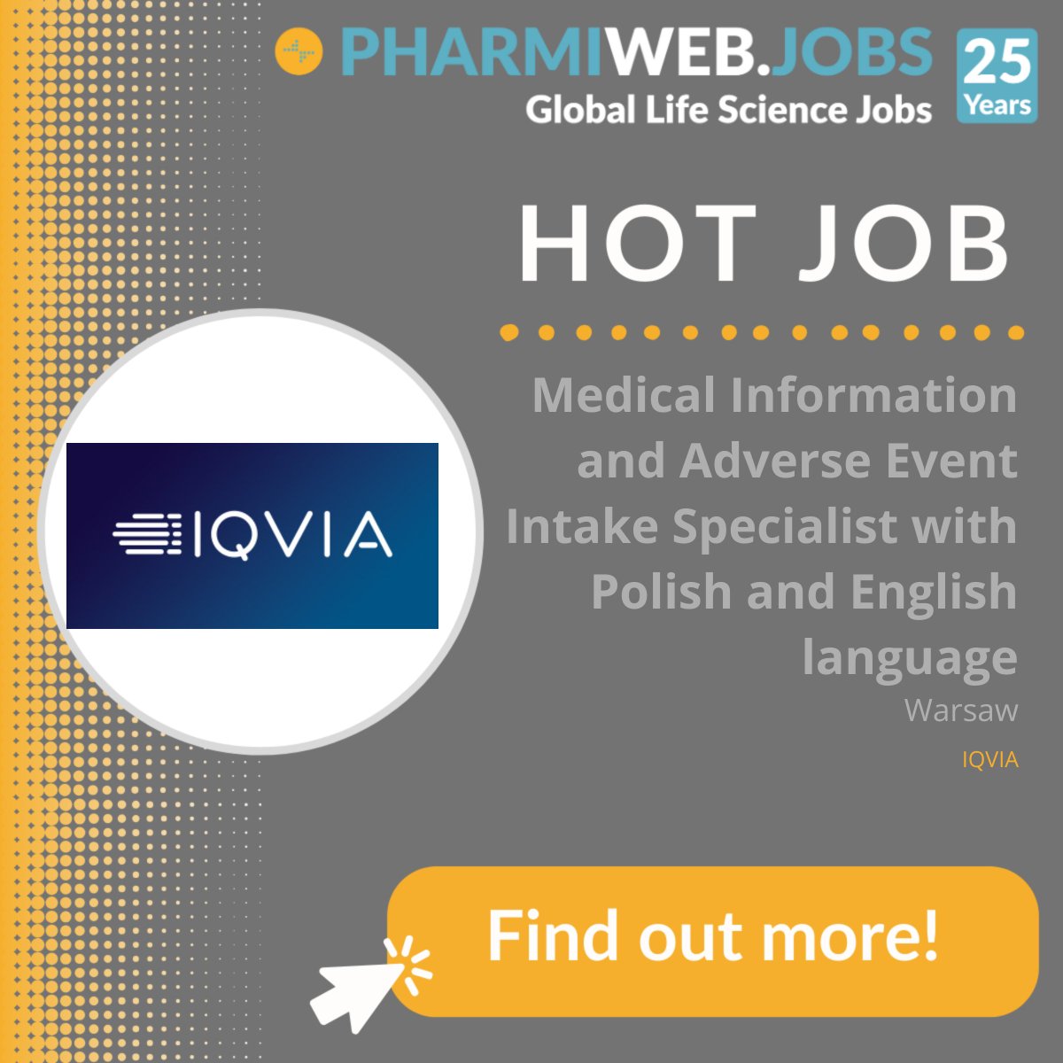 Medical Information and Adverse Event Intake Specialist with Polish and English language
- pharmiweb.jobs/job/1769227?ut…

#MedicalInformation #AdverseEvents #medComms #PolishMedComms #Iqvia #PharmiWeb