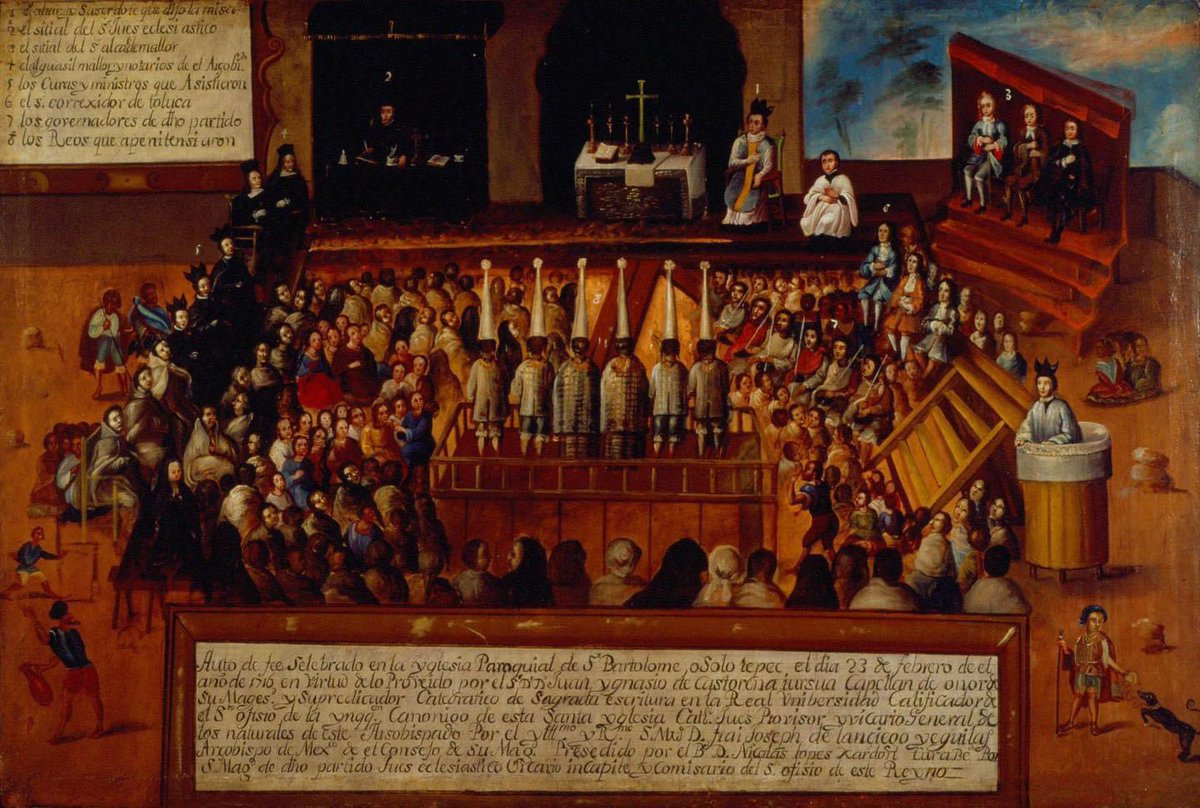 Esta obra es uno de los pocos testimonios visuales conocidos sobre los actos públicos del Santo Tribunal de la Inquisición, donde se relata un suceso ocurrido en 1716 en Otzolotepec, comunidad otomí cercana a Lerma, a unos kilómetros de Toluca. 
 
En el centro de la ceremonia