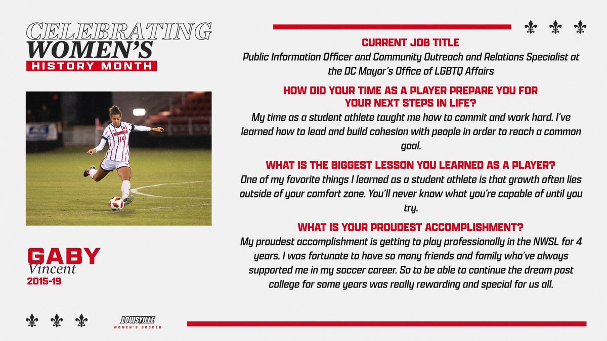 Women's History Month Spotlight - Gaby Vincent After spending 4 seasons in the NWSL, she currently works in the Washington D.C. Mayor's office! #GoCards