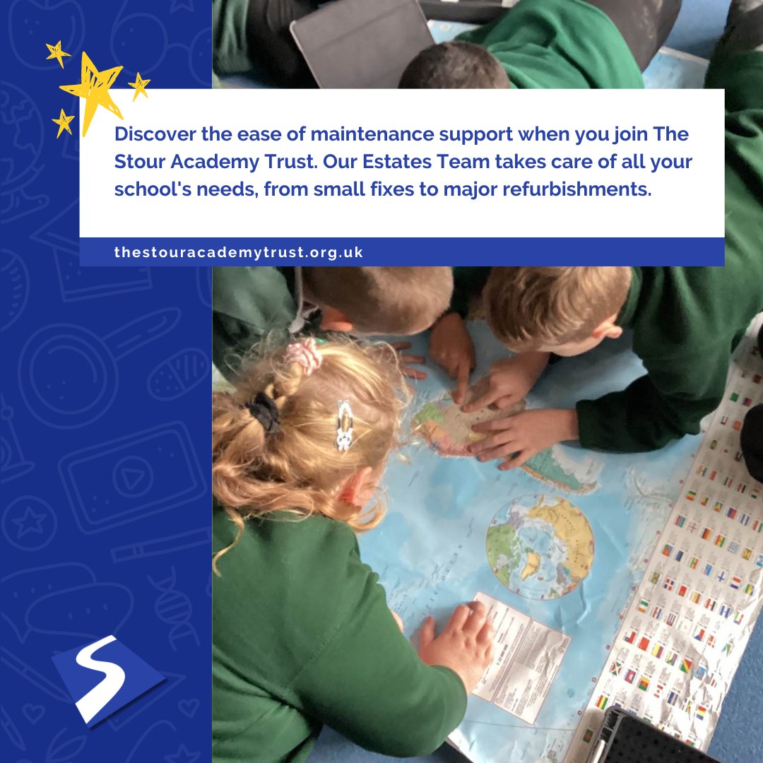 Discover the ease of maintenance support when you join The Stour Academy Trust. Our Estates Team takes care of all your school's needs, from small fixes to major refurbishments.🍎🕰️
#StressFreeMaintenance #TrustInStour

For more info visit -
thestouracademytrust.org.uk/joining-our-tr…