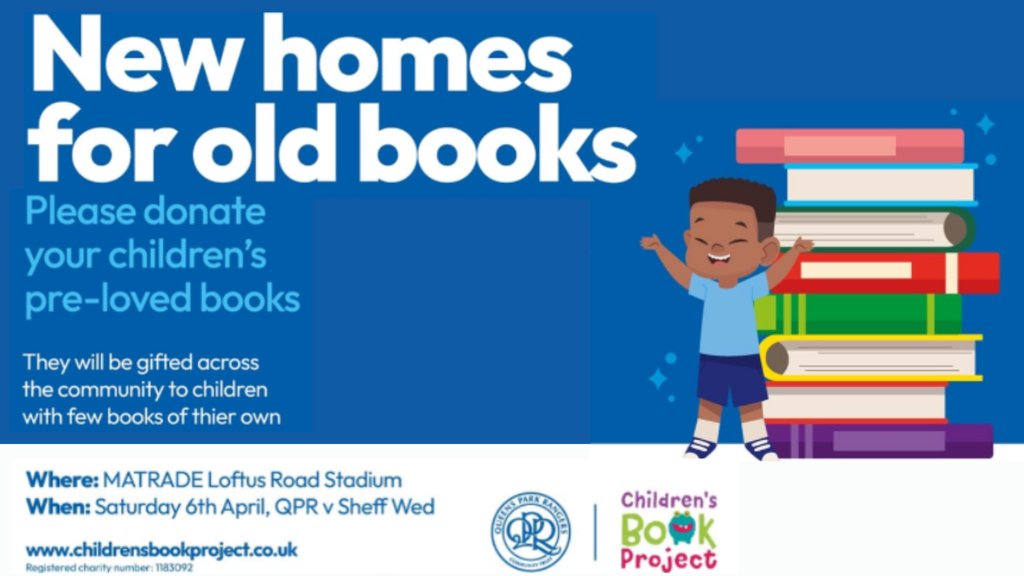 Calling all Queen's Park Rangers supporters, fans & community! Show your love for the beautiful game & children's literacy by donating books at the @QPR stadium in W12 ⚽️📚️💚 Books can be dropped between 7-12 April & particularly on match day 6 April (QPR v Sheffield Wed).