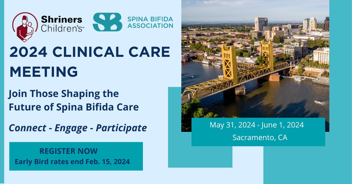 Medical Professionals: Join us for the 2024 @SpinaBifidaAssn Clinical Care Meeting, May 31 – June 1, 2024. Learn all that’s new and changing in spina bifida care & engage some of the best in the field! Register: eventcreate.com/e/2024ccm #orthotwitter #SpinaBifida