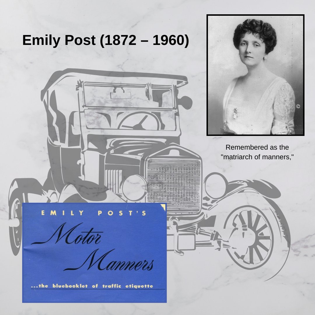 🚗💨 Emily Post: 1916, she drove NYC to SF. 'Etiquette' 1922 said no chaperone needed! 'Motor Manners' 1949: rules of the road! #WomenInAutomotive 🌟

👩‍🔧 So here's to Emily Post, our driving diva who showed us that girls can rock the driver's! 🌟👏