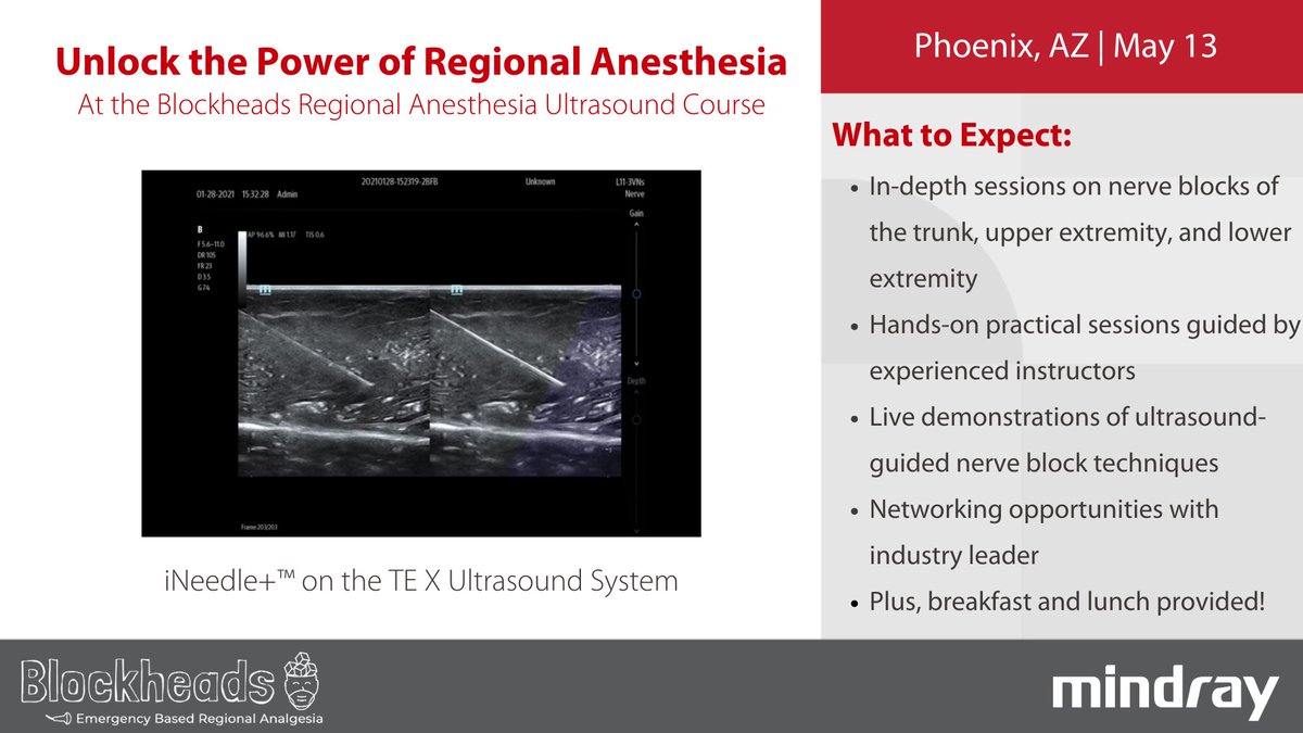 Join us at the Hands-On Regional Analgesia Workshop on March 13th, 2024, in Phoenix, AZ. Whether you're an emergency physician, a pain management specialist, a resident, or a fellow, this immersive experience is tailored for you! Secure your spot now: ow.ly/pba850R35Bx