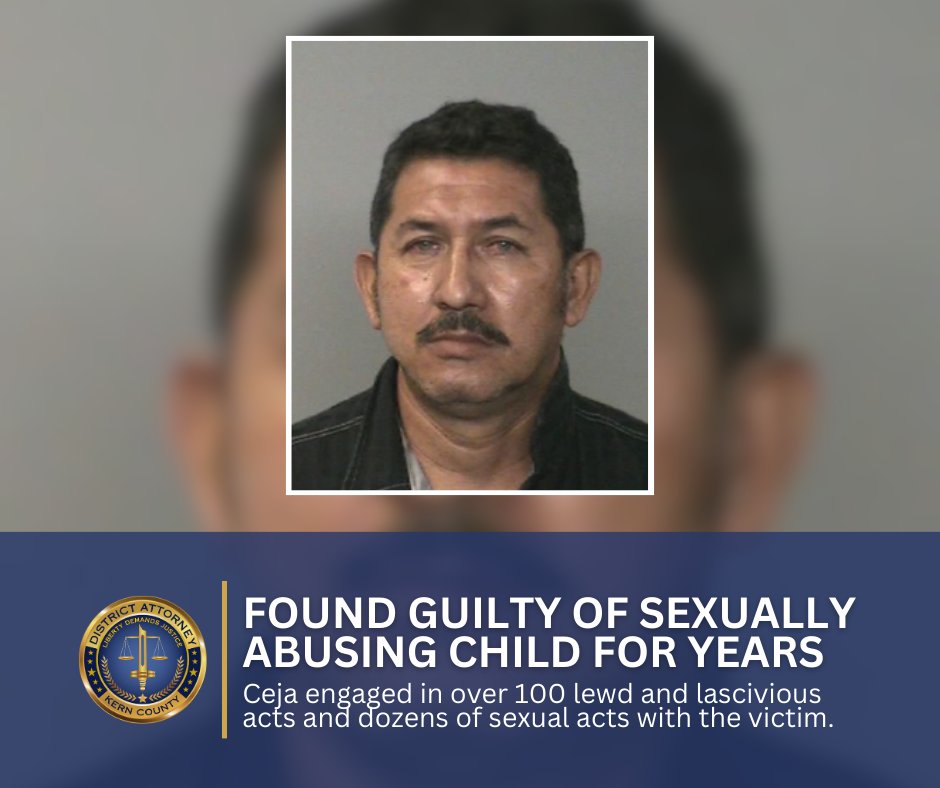 For 8 years, Arcadia Ceja continuously sexually abused a child. Yesterday, justice was served when a Kern County jury found him guilty of multiple felony counts. Read more: tinyurl.com/2p8v25ub