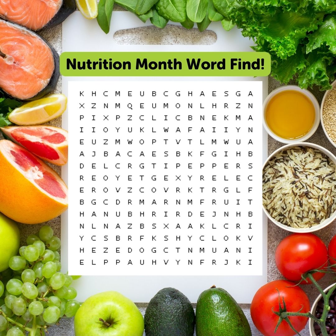 Friday Challenge: What is the first word you can spot in our Nutrition Month word find? Reply! #NutritionMonth #Friday # Yeg