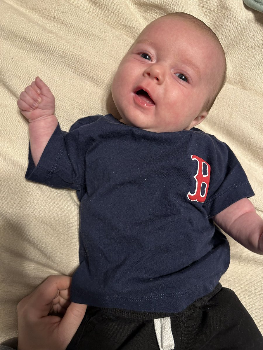 samemac's tweet image. I’ll see your Braves gear tomorrow and raise it… with a cute baby. Here’s to a season that makes me cry less than he does. #redsox