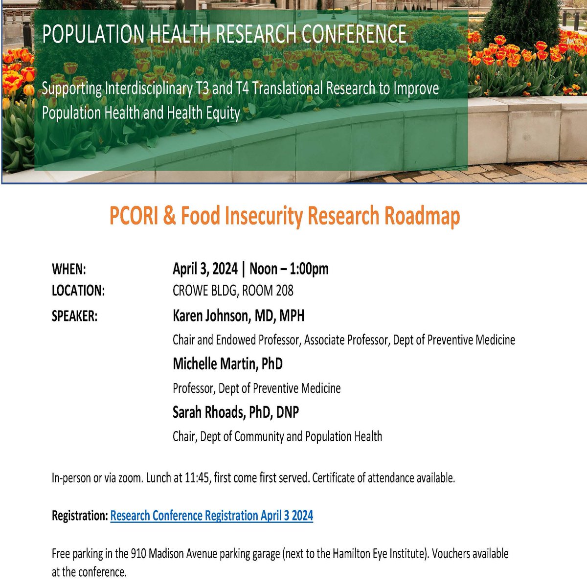 One week from today! Join us April 3 for a panel on PCORI & Food Insecurity Research Roadmap. Online or in person (free lunch). See below. To register: tinyurl.com/3m5m58vf @uthsc @uthscresearch #pcori #foodinsecurity