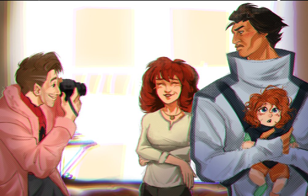 Back with the spiderparents!! #ATSV #AcrossTheSpiderVerse #PeterBParker #MiguelOHara #MaryJaneWatson #SpiderMan #Spiderman2099 #spiderparents #spiderdads
