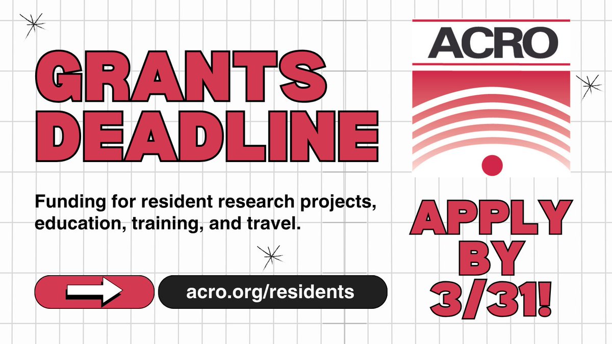 The deadline to apply for @ACROresident SEED & Dr. Luther Brady Educational Grants is just a few days away! Learn more and apply by March 31 at acro.org/residents!
