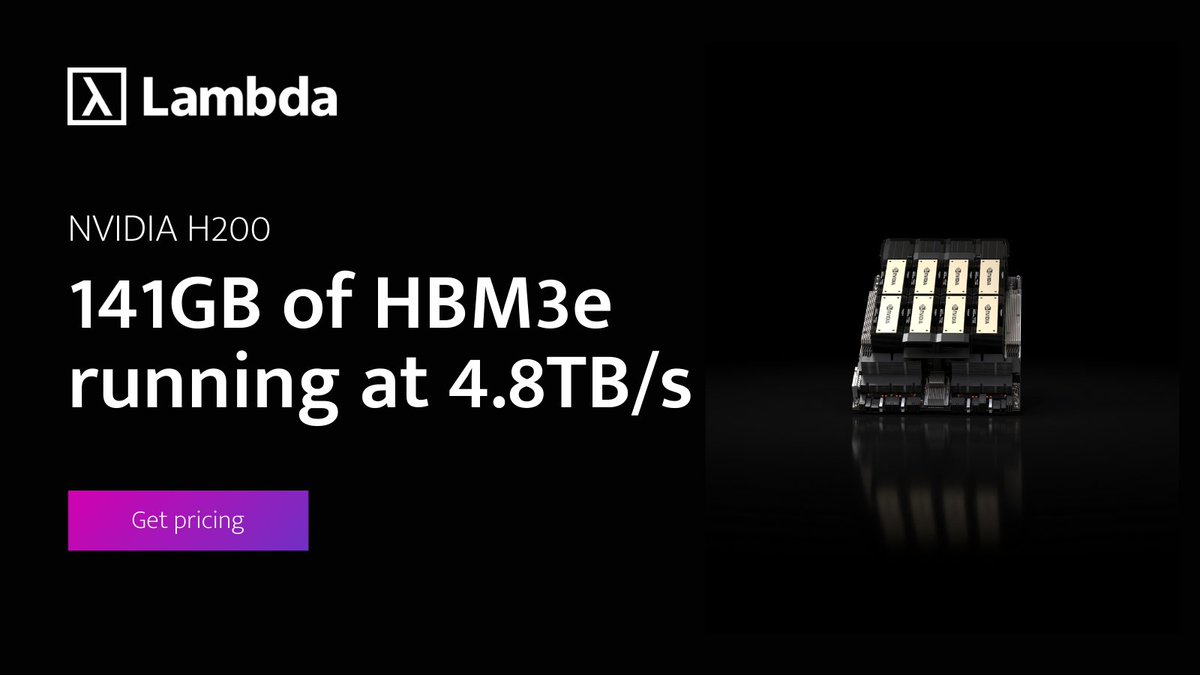 What do NVIDIA Hopper GPUs with 141GB of HBM3e get you? NVIDIA H200 Tensor Core GPUs delivered up to 1.5X faster Llama 2 70B inference test in MLPerf compared to H100.

Our H200 pricing is now LIVE: bit.ly/3TIDnkK

Read new NVIDIA benchmark blog: bit.ly/3TWiQuh