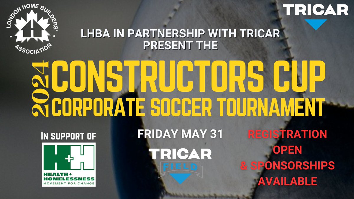 Registration is open ~ LHBA's 2024 Constructors Cup Soccer Tournament in partnership with @TricarGroup! LHBA members are invited to register teams and consider sponsoring as we raise funds for the Health & Homelessness Movement for Change (Fund for Change). Reach out to LHBA!