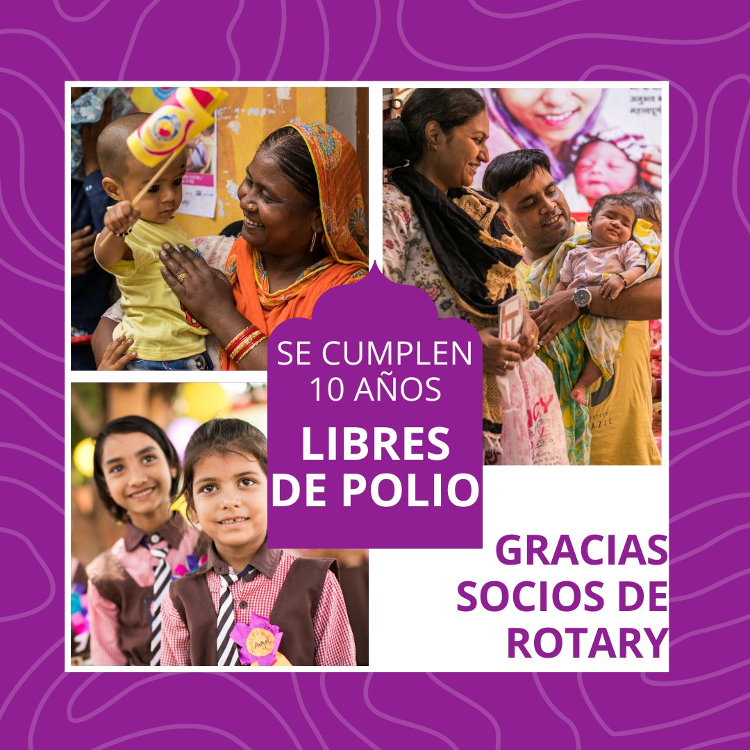 ¡Ha llegado el momento de celebrar! Hoy hace 10 años, la Región del Sudeste Asiático de la OMS fue certificada libre de polio salvaje 🎉 Socios de Rotary, ustedes desempeñaron un papel fundamental para hacer posible este hito 🙏 Juntos, conseguiremos acabar con la polio