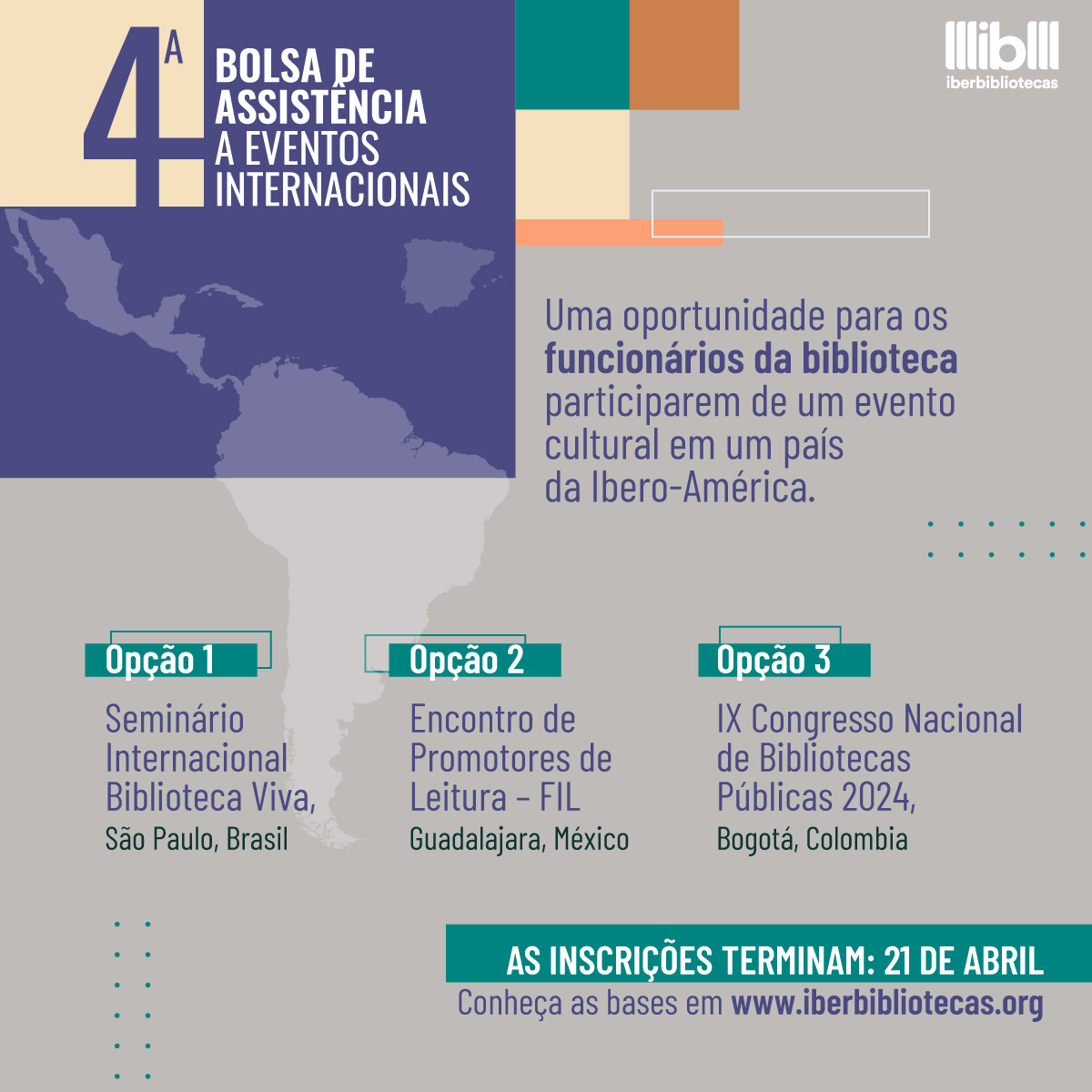 🇧🇷Bibliotecários do Brasil, inscrevam-se em nossa #Bolsa e poderão participar de um destes eventos: ✅Seminário Internacional Biblioteca Viva #Brasil ✅Encontro de Promotores de Leitura #México ✅Congresso Nacional de #Bibliotecas Públicas #Colômbia 📃👇 iberbibliotecas.org/por/beca-inter…