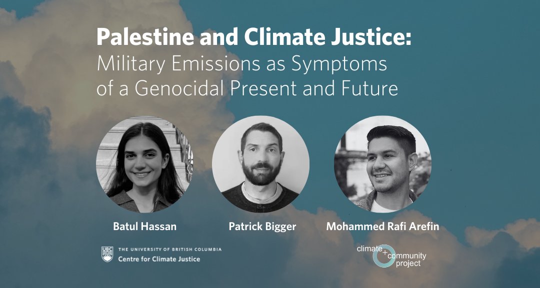 Join the CCJ and @cpluscp to discuss the connection between the climate crisis and the ongoing genocide in Palestine with speakers @BatulMH, @patrickmbigger, and @mrafiarefin. 📆 Thursday 4 APR 2024 @ 4:30 PM PT 📍 Zoom RSVP + Details: tinyurl.com/CCJ-Palestine-…