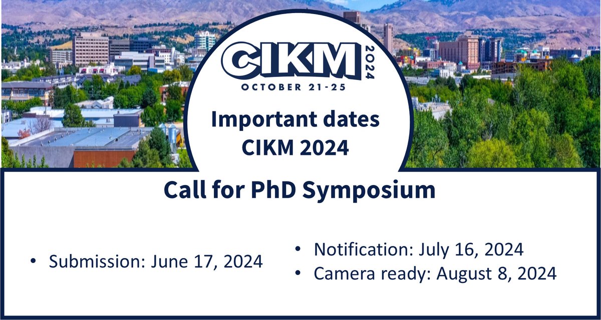 Are you a PhD student? Don't miss the chance to share your groundbreaking research at #cikm2024!! 📢Submission deadline: June 17, 2024 More information: cikm2024.org/call-for-phd-s…