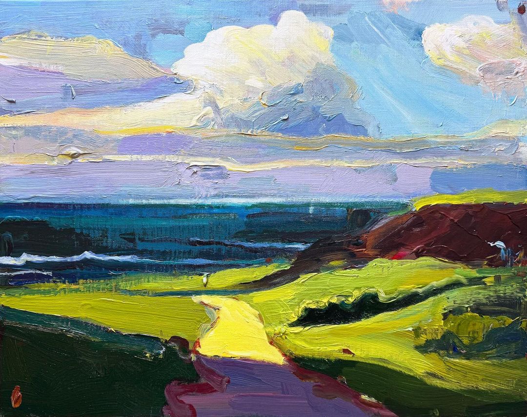 RClaremont's tweet image. I remember the raw beauty of Ireland’s west coast, where bold green fields meet the deep blue of the Atlantic. New painting… “Atlantic Edge”, 35X45cm, acrylic on linen board.

#ireland #atlanticcoast #galway #richardclaremont #landscapeart #thickpaint