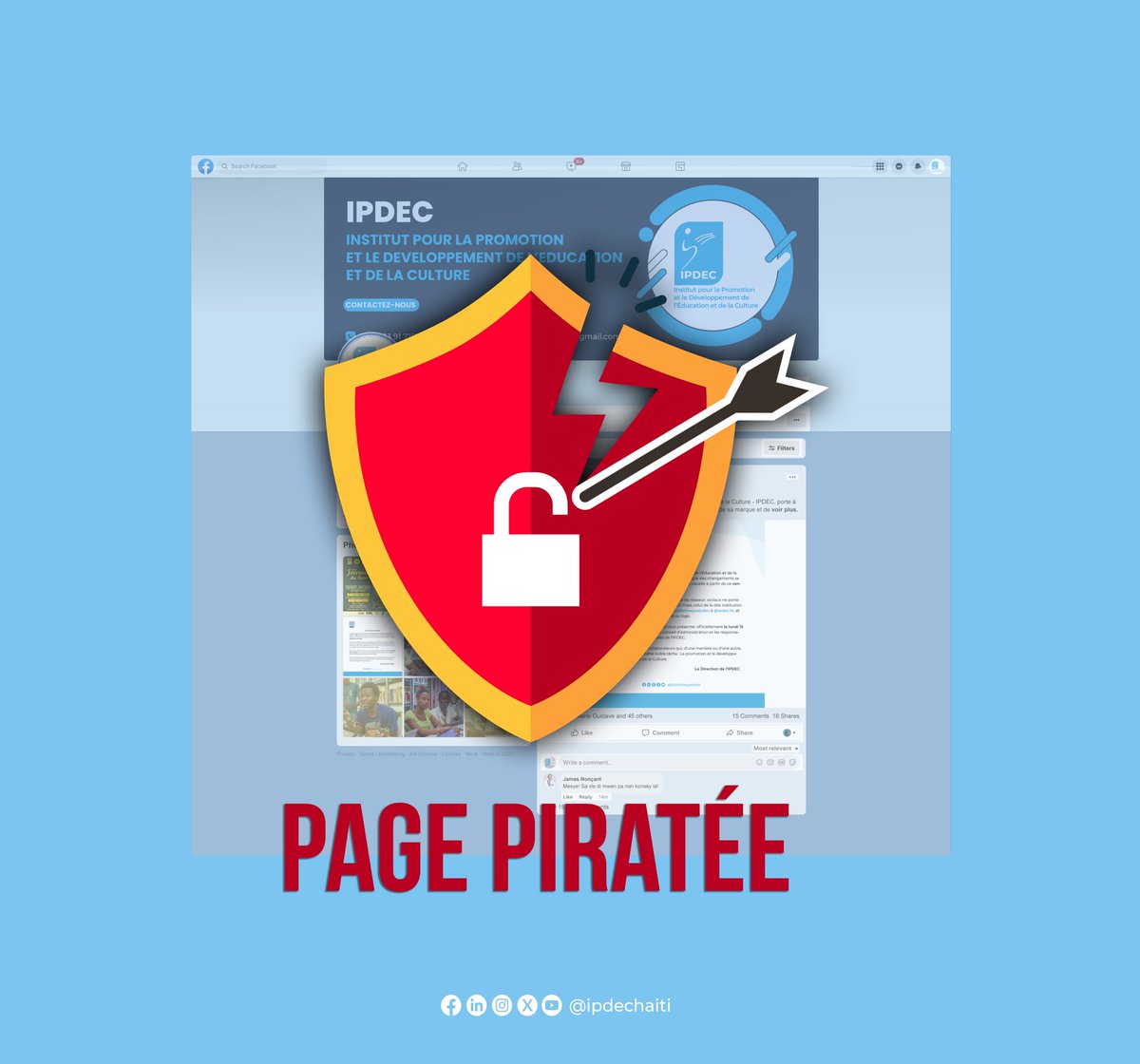 ipdechaiti's tweet photo. Notre page Facebook a été piratée !
Les publications qui ont été faites sur la page ces 10 dernières heures et qui se feront dans les heures à venir n'ont pas été/ne seront pas de nous, jusqu'à la publication d'un communiqué de presse affirmant la récupération de la page. https://t.co/A3eFufX4Bv