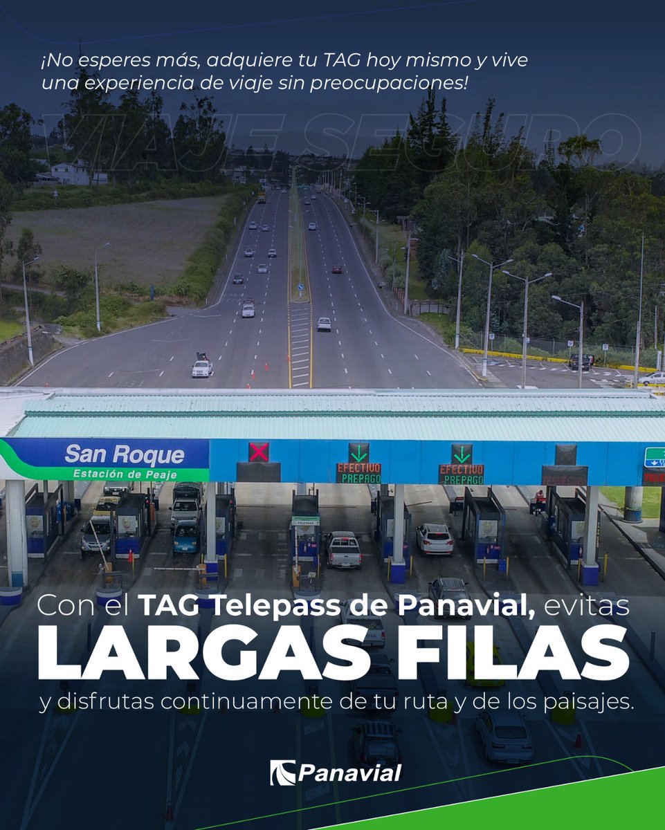 Panavial_ec's tweet image. En Panavial, tu seguridad y comodidad son nuestra principal prioridad. Con el TAG Telepass, evitas filas y disfrutas de tu viaje sin interrupciones. ¡Obtén tu TAG hoy mismo y vive una experiencia de viaje sin preocupaciones! 🛣️✨ #ViajeSeguro #TAGTelepass #Panavial