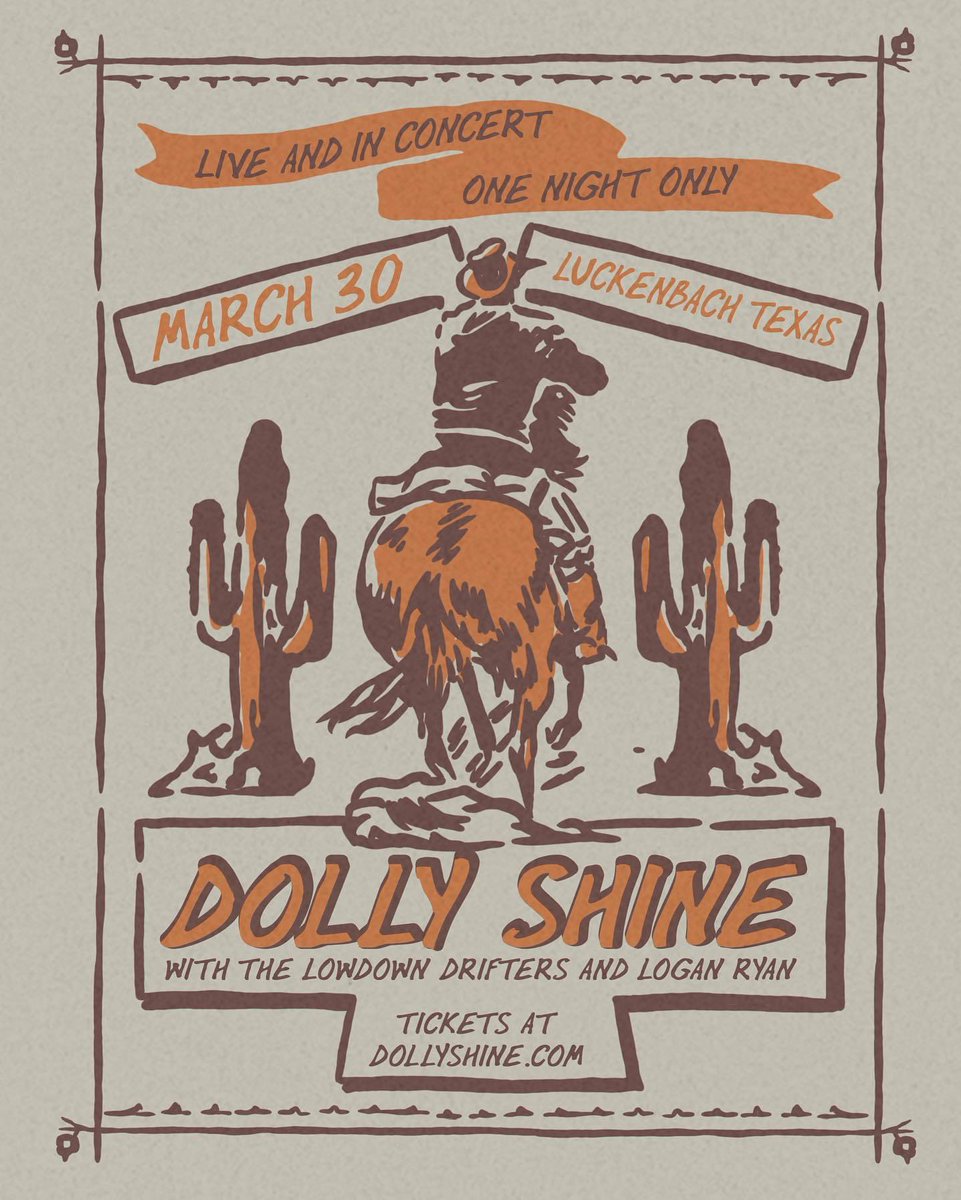 Have y’all gotten your tickets to our show at <a href="/LuckenbachTexas/">Luckenbach Texas</a> this Saturday night? We’re bringing our friends in <a href="/lowdowndrifters/">The Lowdown Drifters</a> and <a href="/loganryanband/">Logan Ryan Band</a> with us. It’s gonna be one helluva time! 

Get tickets now at dollyshine.com!