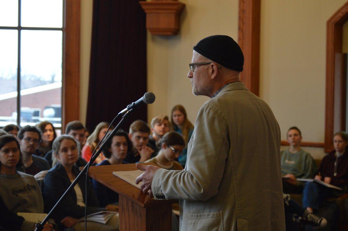 We had a really incredible day with Christian Wiman at @GroveCtyCollege. When students clean out the bookstore's stock of books, you know it was an inspiring poetry reading.