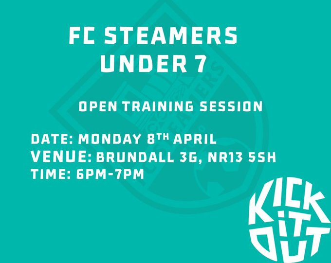 FCSteamers's tweet photo. 𝗨𝗻𝗱𝗲𝗿 𝟳𝘀 - 𝗢𝗽𝗲𝗻 𝗧𝗿𝗮𝗶𝗻𝗶𝗻𝗴 𝗦𝗲𝘀𝘀𝗶𝗼𝗻

We're looking forward to getting this going, starting with an open training session on Monday 8 April. 

Register your interest here: https://t.co/KDQMFQT1V0

#Steamers
#MiniSteamers https://t.co/Xl5h14neEL
