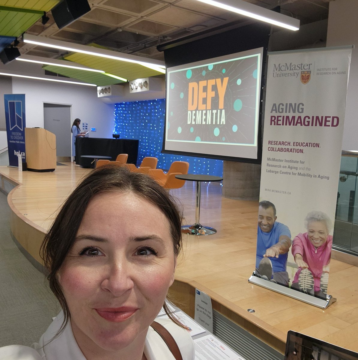 audreypatocs's tweet photo. I'm at the Hamilton Central Library today from 2-5 pm for #DefyDementia featuring guests Dr. Jennifer Heisz and Ravi Venkatesh, plus a live #GERASdance demo -- all about reducing your dementia risk!
@CABHI__
@MIRAMcMaster https://t.co/DC5clGaFnc